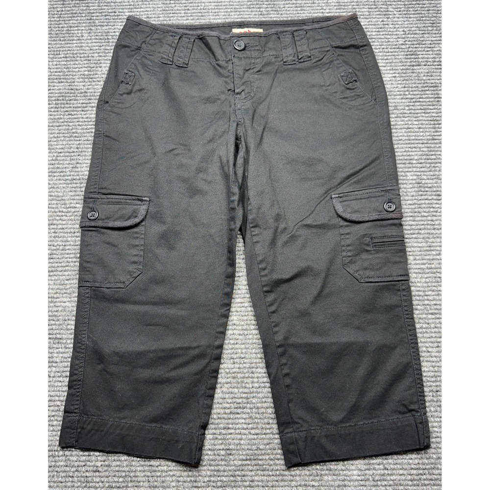 No Boundaries Cargo Capris Women Size 7 Black Stretch Mid Rise Cropped Pants